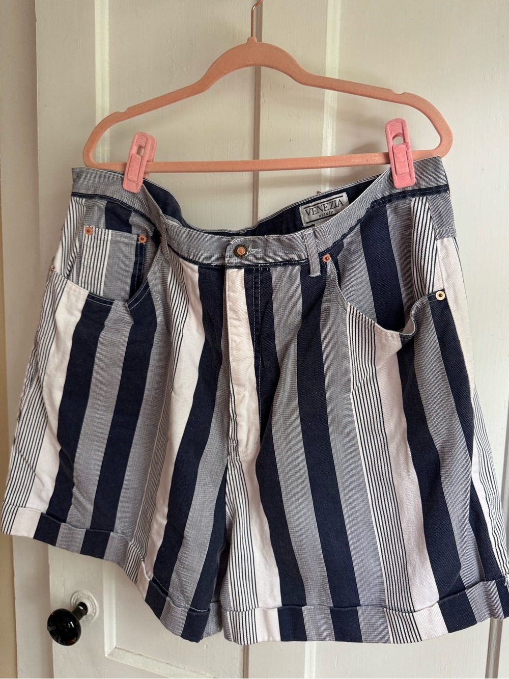 Vintage Venezia Striped Denim Shorts 100% Cotton